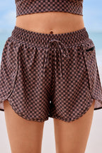 Brown Checked Zip-Pocket Stylish Athletic Short