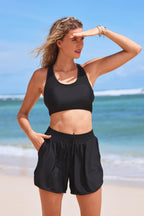 Black Colorblock Sporty Athletic Short with Pockets