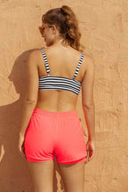 Striped Scoop Neck Charming Bikini Top with Boy Short Set