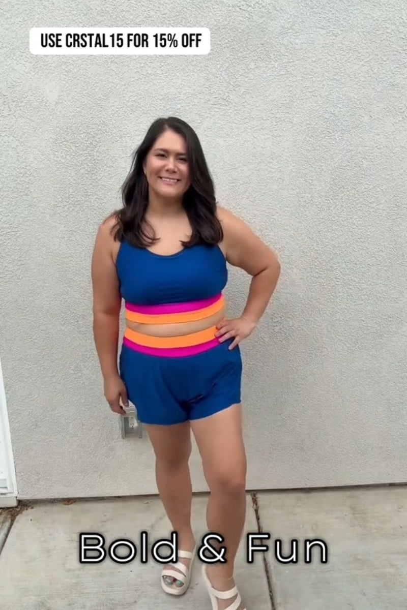 Blue Scoop Neck Racerback Sporty Bikini Top