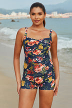 Pink Floral Tummy Control Vintage One-Piece Swimsuit