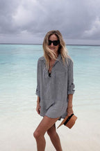 Striped Long-Sleeved Casual Cover Up