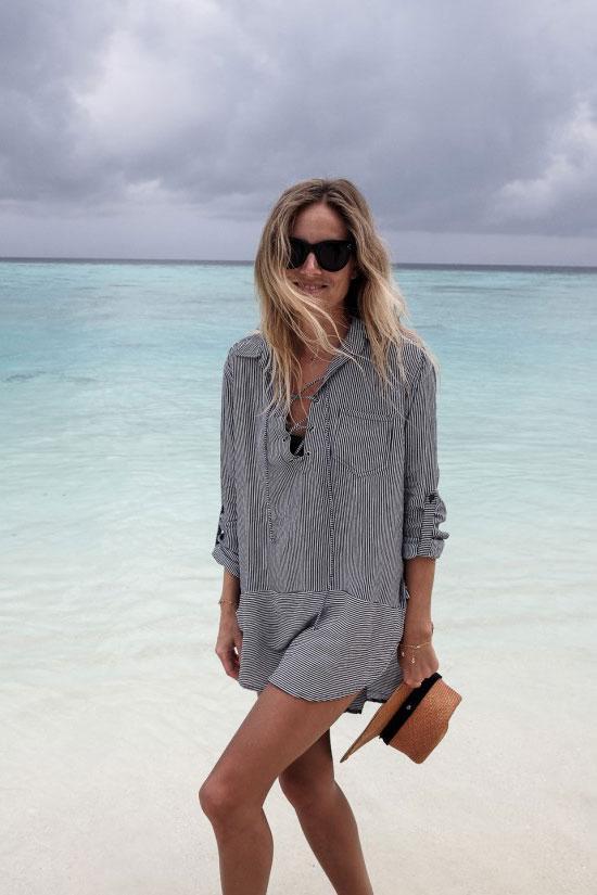 Striped Long-Sleeved Casual Cover Up