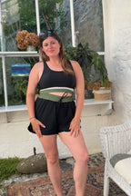 Black Colorblock Racerback Sporty Bikini Top with Boy Short Set