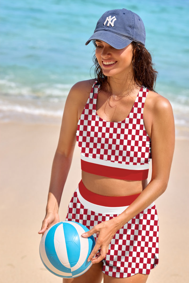 Blue Scoop Neck Racerback Sporty Bikini Top