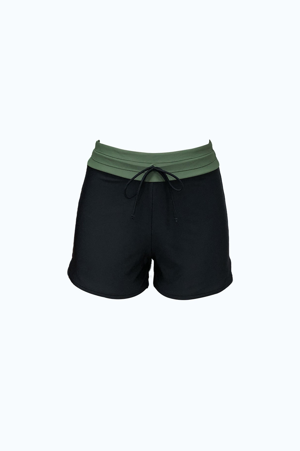 Black Green High Waisted Swim Shorts for Women