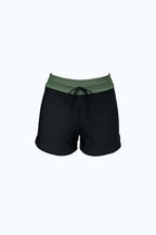 Black Green High Waisted Swim Shorts for Women