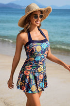Floral Halter One Piece Swim Dress