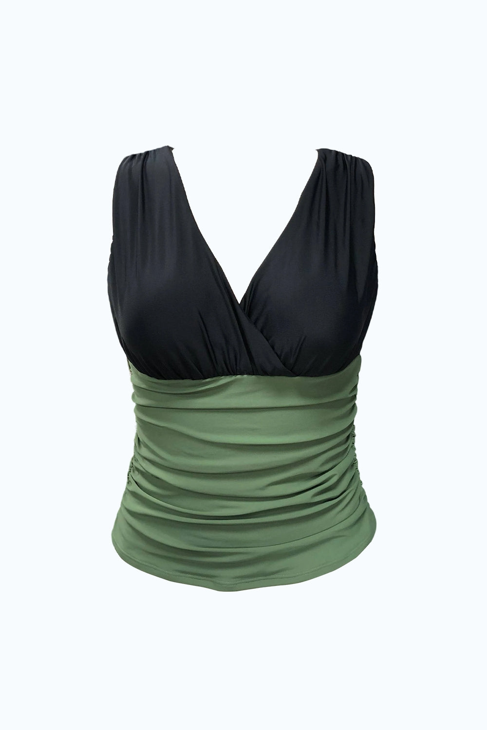 Black Green V-Neck Wide Straps Tankini Swimsuits Top