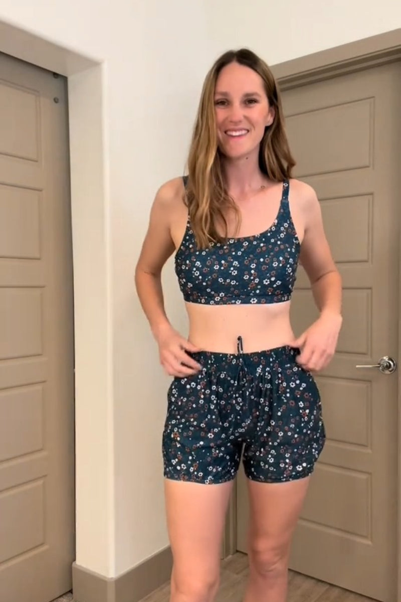 Floral Scoop Neck Stylish Bikini Top with Boy Short Set