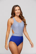 Striped Zipper Back Glamorous One-Piece Swimsuit
