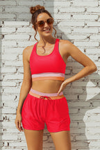 Black Colorblock Racerback Sporty Bikini Top with Boy Short Set