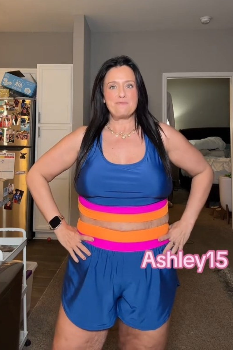Blue Scoop Neck Racerback Sporty Bikini Top